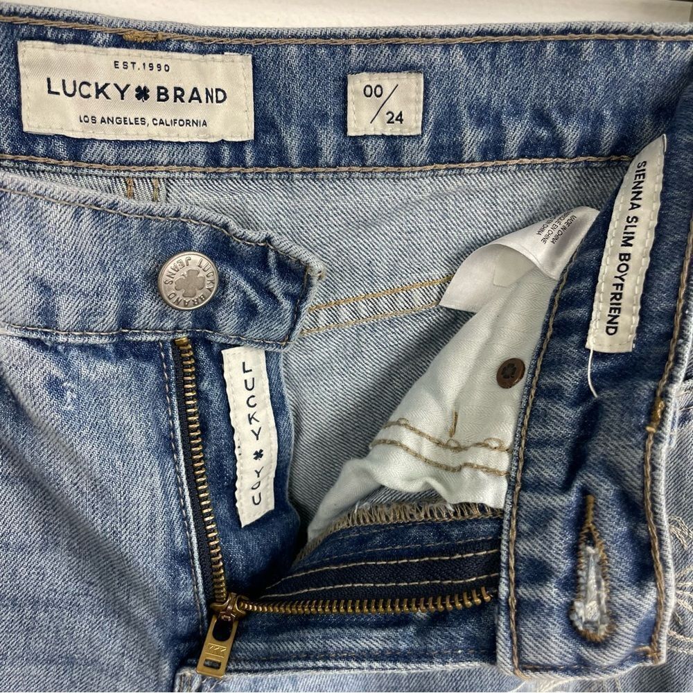 Lucky Brand | Sienna slim boyfriend floral embroidered blue jeans size 24 - Picture 8 of 12